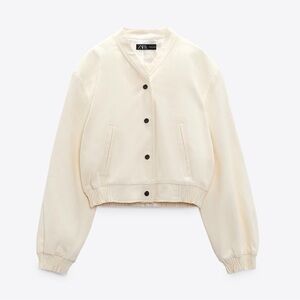 Zara cropped bomber jacket- oyster white